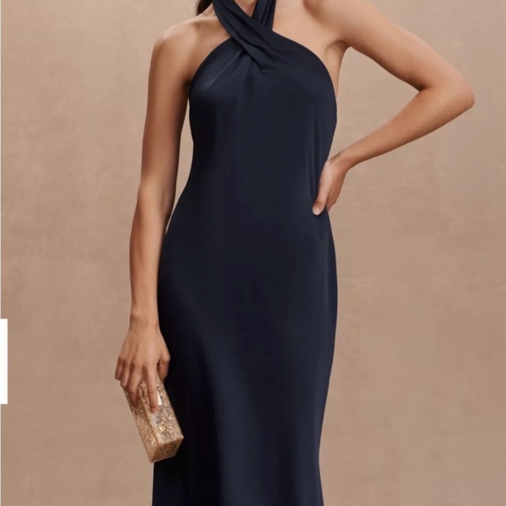 BHLDN Elegant One-Shoulder Dress in Navy